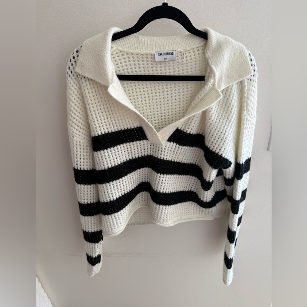 LNA Striped Knit Sweater - White and Black